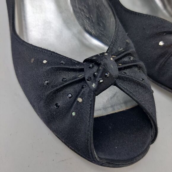 Stuart weitzman Peep Toe 2" Heel Black Satin Gathered Bow Sparkle Stars Sz 6.5 M - Picture 5 of 16